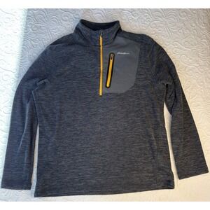 Eddie Bauer Cloud Layer Mens Fleece Pullover Quarter Zip Heather Gray/Blk Size M